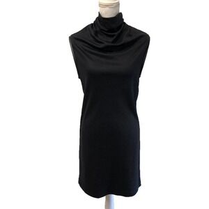 Edun Wool Sheath Dress Womens Medium Black Sleeveless Turtleneck Modern Career